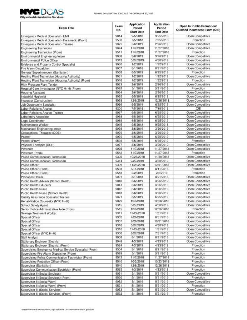 NYC Civil Service Exam Schedule 2 ECMAA